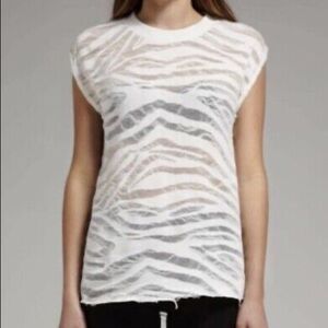 IRO T-shirt Muscle Tee XS Ivory Sleeveless GOSSY Zebra Raw Frayed Hems Woman’s.